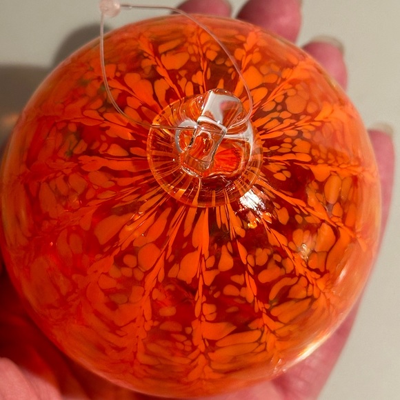 Hand Blown Glass Ornament Sun Catcher Orange 3 inch Diameter - Picture 4 of 4